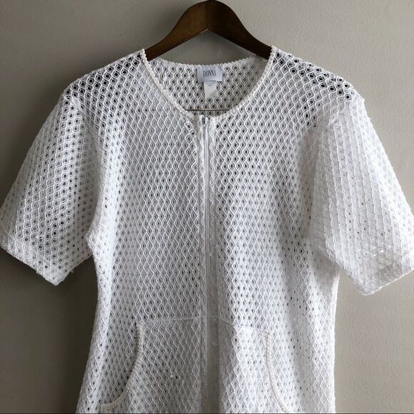 Donna Vintage Mesh Lace Zip-Up Beach Cover Up Dress | White | Size S - Picture 2 of 14